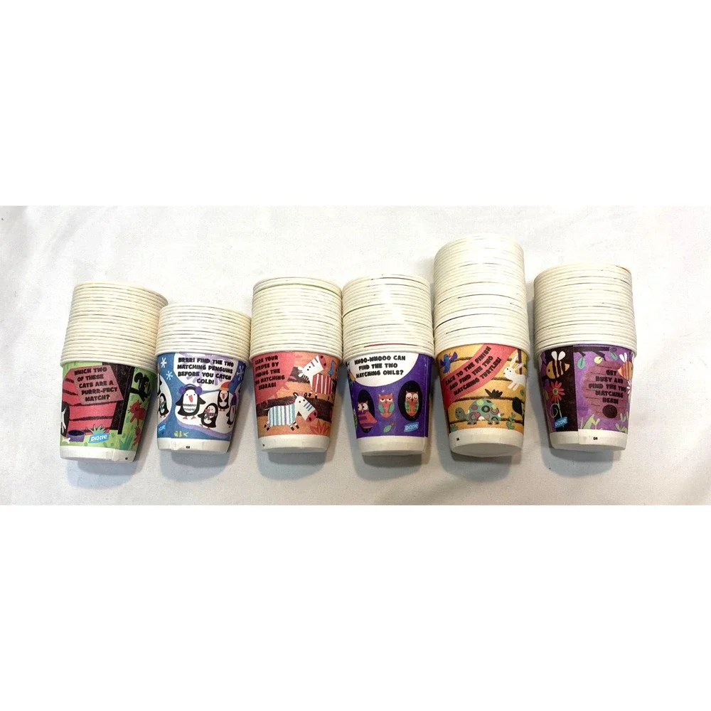 Vintage Dixie 3 Oz Paper Bath Cups Animal Puzzles on Every Cup Open 143 cups